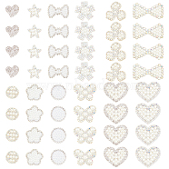 48Pcs 12 Style Non Woven Fabric Ornament Accessories, with Rhinestone & Plastic Pearl, for DIY Clothes, Bag, Pants, Shoes Decoration, Mix-Shape, White, 18~30.5x19.5~36.5x2.5~6.5mm, 4pcs/style(DIY-AR0002-27)