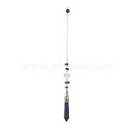 Natural Lapis Lazuli Pointed Dowsing Pendulums, with Stainless Steel Tree of Life & Lobster Claw Clasp, Faceted Bullet Charm, 257mm(PALLOY-JF01983-02)