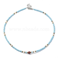 Dyed Natural Agate & Red Jasper & Seed Beaded Necklace, Cyan, 16.93 inch(43cm)(NJEW-JN04349)