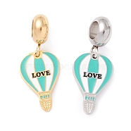 304 Stainless Steel European Dangle Charms, Large Hole Pendants, with Enamel, Golden & Stainless Steel Color, Balloon & Word Love, Turquoise, 25mm, Hole: 4.5mm(STAS-I192-17-01)