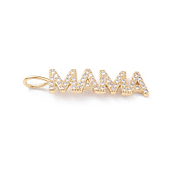 Brass Micro Pave Clear Cubic Zirconia Pendants, Long-Lasting Plated, Word Mama, for Mother's Day, Real 18K Gold Plated, 30x6.5x1.6mm, Hole: 3x4mm(ZIRC-L093-71G)