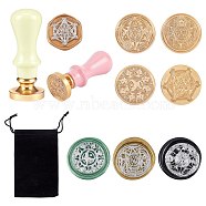 CRASPIRE DIY Stamp Making Kits, Including Brass Wax Seal Stamp Head, Pear Wood Handle, Rectangle Velvet Pouches, Golden, Brass Wax Seal Stamp Head: 4pcs(DIY-CP0001-98D)