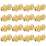 18Pcs Alloy Beads, Pixiu with Chinese Character Cai, Real 24K Gold Plated, 20x9x9mm, Hole: 2.5mm(PALLOY-BC0001-16A)