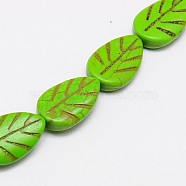Synthetic Turquoise Beads Strands, Dyed, Leaf, Lime Green, 22x15x4.5mm, Hole: 1mm, about 19pcs/strand, 15.35 inch(TURQ-G116-19x22mm-12)