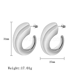 Non-Tarnish 304 Stainless Steel Stud Earrings, Horn Half Hoop Earrings, Stainless Steel Color, 34x27mm(OU4872-2)