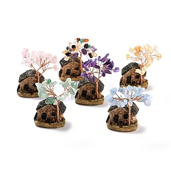 Resin & Natural Mixed Stone Model Ornament, House & Trees, for Desk Home Decoration, 37~52x31~33x67~70mm(DJEW-Z001-01)