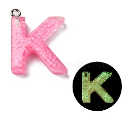 Luminous Resin Pendants, Glow in the Dark, with Platinum Plated Loop, Letter, Letter K, 23.5x19x5mm, Hole: 1.8mm(RESI-I059-K01)