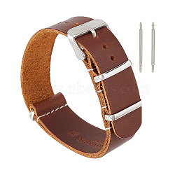 Plain Leather Watch Bands, with 304 Stainless Steel Buckle and Watch Pins, Coconut Brown, 28.2x2.3x0.9cm(DIY-WH0021-77P)