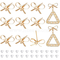 12Pcs Brass Stud Earring Findings, with Horizontal Loops and 925 Sterling Silver Pins, Bowknot, Nickel Free, with 30Pcs Plastic Ear Nuts, Real 18K Gold Plated, 10x15mm, Hole: 1mm, Pin: 0.7mm(KK-BC0008-49)