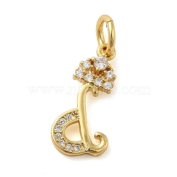 Brass Micro Pave Cubic Zirconia Pendants, with Jump Ring, Letter D, 18x9x2mm, Ring: 6x1mm, Inner Diameter: 4mm(KK-M273-01G-D)