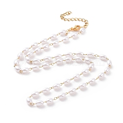 Vacuum Plating 304 Stainless Steel Beaded Necklaces, with Oval Plastic Imitation Pearl Beads, Golden, 17.68 inch(44.9cm)(NJEW-E064-05G)