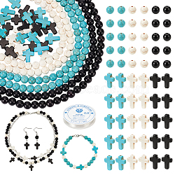 Nbeads DIY Synthetic Turquoise Round & Cross Bracelets Making Kits, Beads: 8~16x8~12x4~8mm, Hole: 1mm(DIY-NB0012-31)