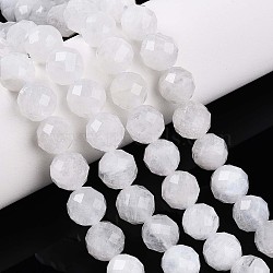 Natural Rainbow Moonstone Beads Strands, Round with Faceted, 7.5~8mm, Hole: 1mm, about 23~26pcs/strand, 7.36~7.72''(18.7~19.6cm)(G-S345-8mm-36)