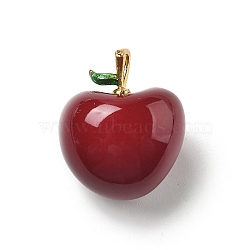 Brass Enamel Pendants, Rack Plating, Long-Lasting Plated, Lead Free & Cadmium Free, Apple, Dark Red, 24x20x16.5mm, Hole: 4x2mm(KK-L288-50C)