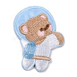 Computerized Embroidery Cloth Self Adhesive Patches, Stick On Patch, Costume Accessories, Appliques, Bear, Sky Blue, 41x29x1.5mm(DIY-G031-02D)