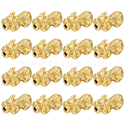 18Pcs Alloy Beads, Pixiu with Chinese Character Cai, Real 24K Gold Plated, 20x9x9mm, Hole: 2.5mm(PALLOY-BC0001-16A)