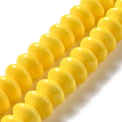 Handmade Pearlized Porcelain Beads, Flat Round, Yellow, 12x7mm, Hole: 1.6mm, about 45pcs/strand, 12.40''(31.5cm)(PORC-E017-02G)
