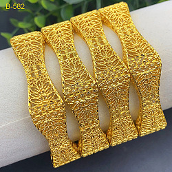 4Pcs Brass Alloy Bangles for Women, Real 24K Gold Plated, Inner Diameter: 2-3/8 inch(6cm)(WGEEFE8-04)