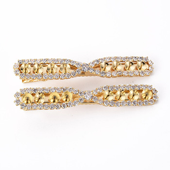 Brass Micro Pave Clear Cubic Zirconia Alligator Hair Clip Findings, for Half Drilled Bead, Nickel Free, Real 18K Gold Plated, For Half Drilled Bead: 1mm, 67x10x13.5mm