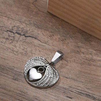 Openable Stainless Steel Memorial Urn Ashes Pendants, Wing with Heart, Stainless Steel Color, 28x30mm
