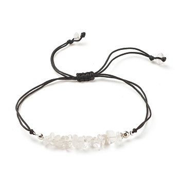 Natural Quartz Crystal Chips Braided Bead Bracelet, Gemstone Adjustable Bracelet for Women, Inner Diameter: 5/8~3-5/8 inch(1.6~9.3cm)