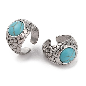 Round Synthetic Turquoise Cuff Rings, Alloy Wide Open Rings for Women, Cadmium Free & Lead Free, Antique Silver, 17.5mm, Inner Diameter: Adjustable