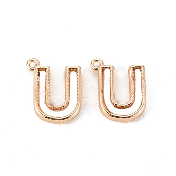 Brass Charms, with Shell, Real 18K Gold Plated, Nickel Free, Letter.U, 11x8.5x2mm, Hole: 0.8mm