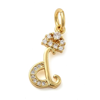 Brass Micro Pave Cubic Zirconia Pendants, with Jump Ring, Letter D, 18x9x2mm, Ring: 6x1mm, Inner Diameter: 4mm
