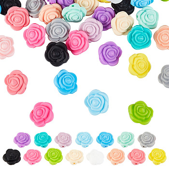 60Pcs 15 Colors Food Grade Eco-Friendly Silicone Beads, Chewing Beads For Teethers, DIY Nursing Necklaces Making, Rose, Mixed Color, 20.5x12.5mm, Hole: 2mm, 4pcs/color