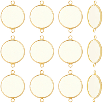 30Pcs 304 Stainless Steel Cabochon Connector Settings, Plain Edge Bezel Cups, Flat Round, Real 18K Gold Plated, Tray: 16mm, 25x18x2mm, Hole: 2~2.4mm