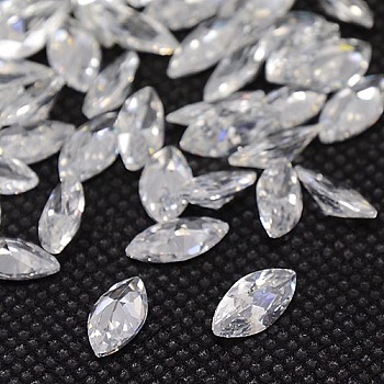 Cubic Zirconia Pointed Back Cabochons, Grade A, Faceted, Horse Eye, Clear, 10x5x3mm