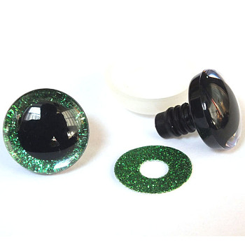 Plastic Safety Craft Eye, with Spacer, PU Sequins Ring, for DIY Doll Toys Puppet Plush Animal Making, Dark Green, 20mm
