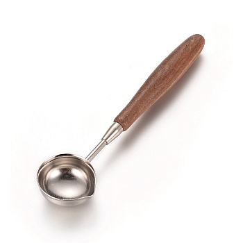 Iron Wax Sticks Melting Spoon, with Wood Handle, Platinum, 115x28.5x12.5mm