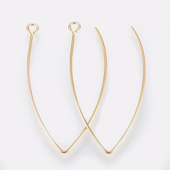 Vacuum Plating 304 Stainless Steel Earring Hooks, with Horizontal Loop, Golden, 41x22x0.8mm, Hole: 2.5mm, Pin: 0.8mm