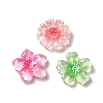 Translucent Resin Decoden Cabochons, Flower, Mixed Color, 26~26.5x26~28x5.5~7.5mm