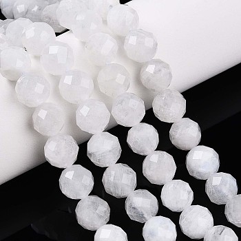 Natural Rainbow Moonstone Beads Strands, Round with Faceted, 7.5~8mm, Hole: 1mm, about 23~26pcs/strand, 7.36~7.72''(18.7~19.6cm)