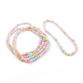 Round Acrylic Graduated Beaded Necklaces for Kids, with Flower Plastic Beads, Colorful, 18.11 inch(46cm)