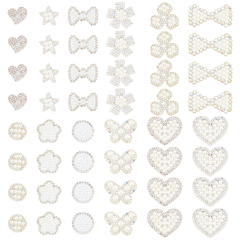 48Pcs 12 Style Non Woven Fabric Ornament Accessories, with Rhinestone & Plastic Pearl, for DIY Clothes, Bag, Pants, Shoes Decoration, Mix-Shape, White, 18~30.5x19.5~36.5x2.5~6.5mm, 4pcs/style
