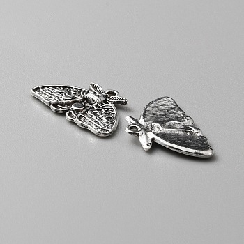 Tibetan Style Alloy Pendants, Moth with Moon Phase Charm, Antique Silver, 16x24.5x2mm, Hole: 1.8mm