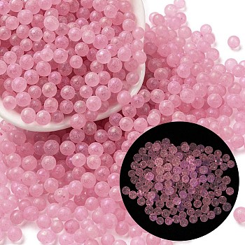 Luminous Glow in the Dark Transparent Glass Round Beads, No Hole/Undrilled, Flamingo, 5mm, about 2800Pcs/bag