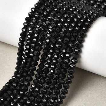 Natural Black Tourmaline Beads Strands, Lantern, Faceted, 4x3mm, Hole: 0.8mm, about 138pcs/strand, 15.28''~15.47''(38.8~39.3cm)