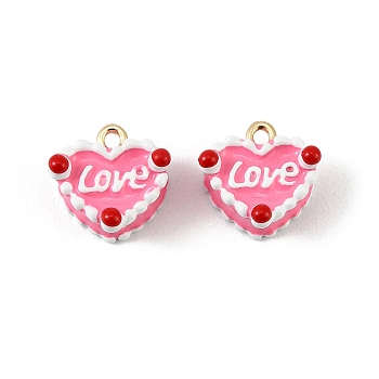 Alloy Enamel Pendants, Heart with Word Love Charms, Long-Lasting Plated, Rack Plating, Golden, 12.5x13.5x7.5mm, Hole: 1.6mm