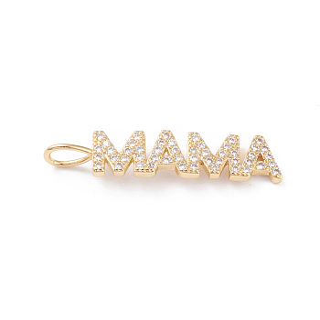 Brass Micro Pave Clear Cubic Zirconia Pendants, Long-Lasting Plated, Word Mama, for Mother's Day, Real 18K Gold Plated, 30x6.5x1.6mm, Hole: 3x4mm