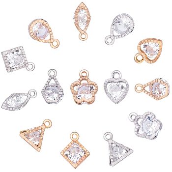 Alloy Charms, with Cubic Zirconia, Mixed Color, 7.4x7.2x1.7cm, 70pcs/box