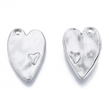 304 Stainless Steel Pendants, Heart, Stainless Steel Color, 23.5x15.5x2.5mm, Hole: 1.8mm