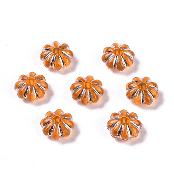 Acrylic Beads, Silver Metal Enlaced, Flower, Orange, 6.5x6.5x3.5mm, Hole: 1.6mm, about 6250pcs/500g