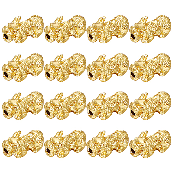 18Pcs Alloy Beads, Pixiu with Chinese Character Cai, Real 24K Gold Plated, 20x9x9mm, Hole: 2.5mm