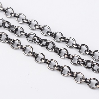 Iron Rolo Chain, Unwelded, with Spool, Cadmium Free & Nickel Free & Lead Free, Gunmetal, 4x1mm, about 164.04 Feet(50m)/roll