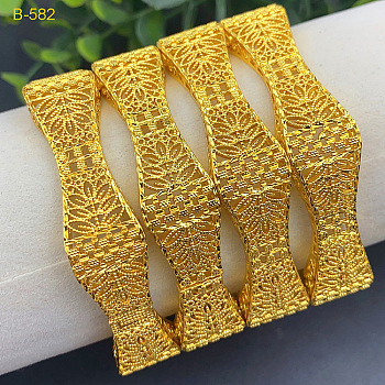 4Pcs Brass Alloy Bangles for Women, Real 24K Gold Plated, Inner Diameter: 2-3/8 inch(6cm)