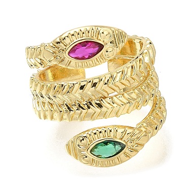 Rack Plating Brass Micro Pave Cubic Zirconia Open Cuff Rings for Women(RJEW-M022-01G-01)-2